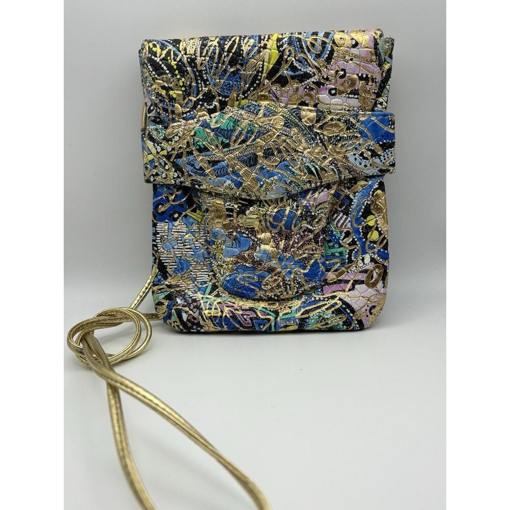 Textured BOHO Glam Gold Multi-color Crossbody Shoulder Bag Retro 80’s Style Look
